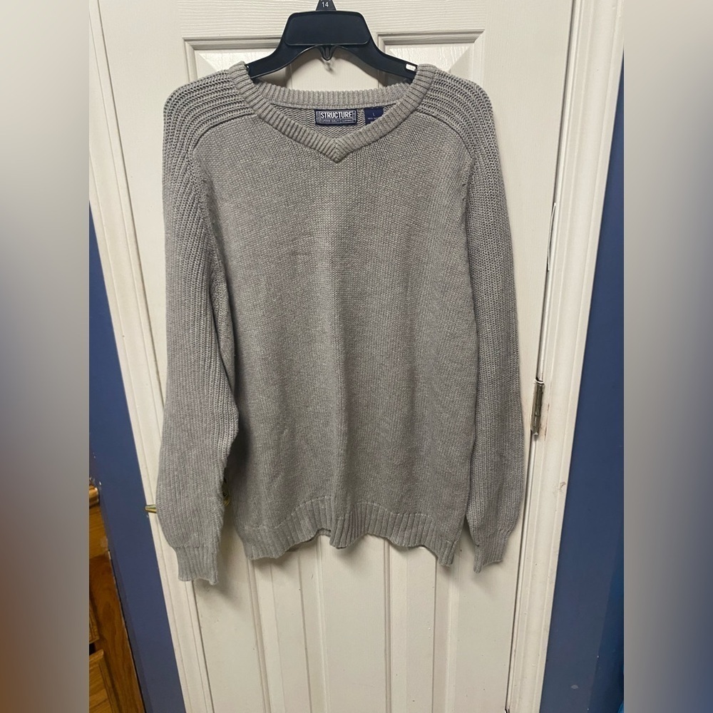 Authentic STRUCTURE Gray V Neck Men Sweater Size L
